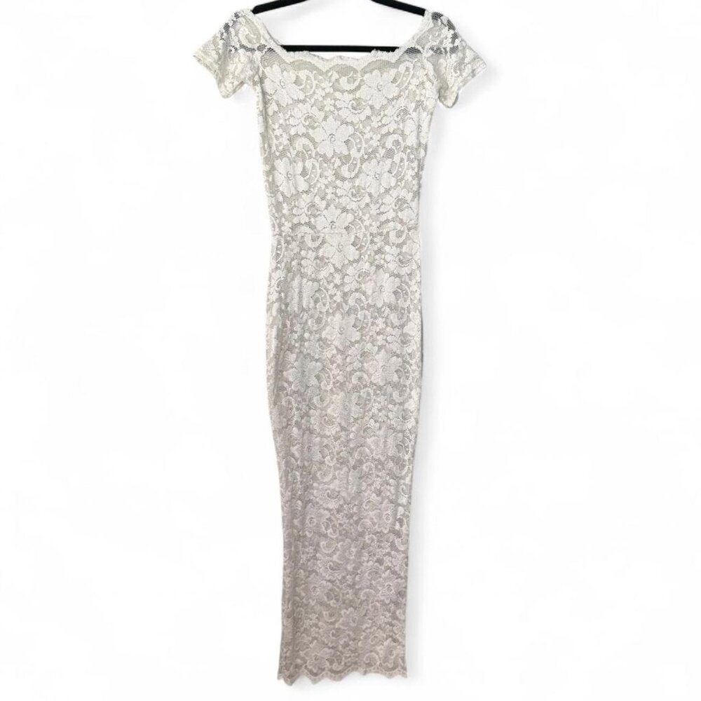 White Lace Off the Shoulder Stretchy Lace Long Maxi Dress Women’s Size Large L